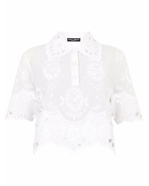 Dolce & Gabbana White Embroidered Gauze Polo Shirt