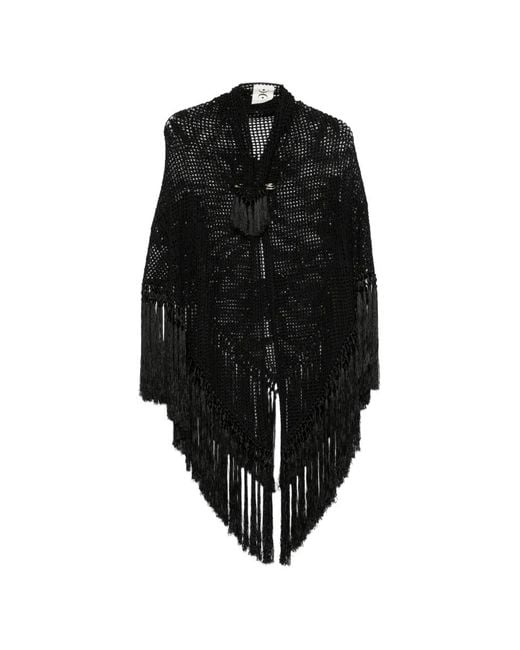 Chiara Is Black Scialle Rosa Crochet Fringe-Trimmed Poncho