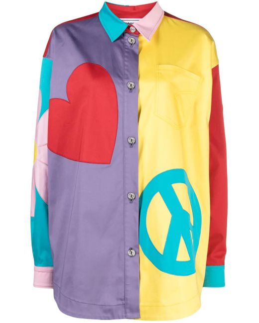 Moschino Blue Graphic-Print Panelled Shirt