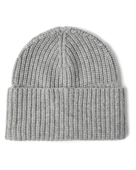 Brunello Cucinelli Gray Cashmere English Rib-Knit Beanie for men