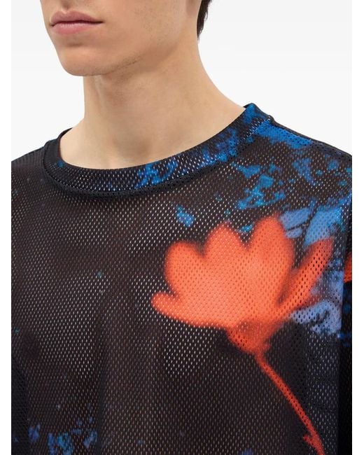MSGM Blue T-Shirt Ample À Fleur for men
