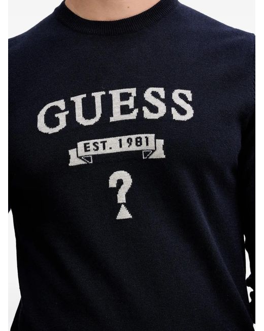 Guess Blue Logo Crew-Neck Knitwear for men