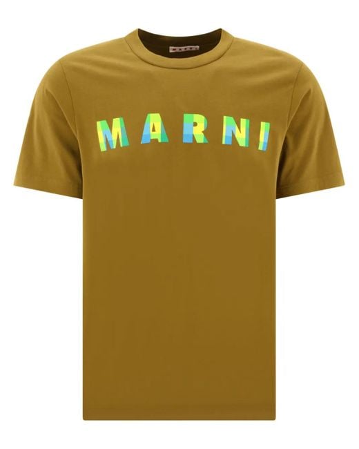Marni Green Logo-Print Cotton T-Shirt for men