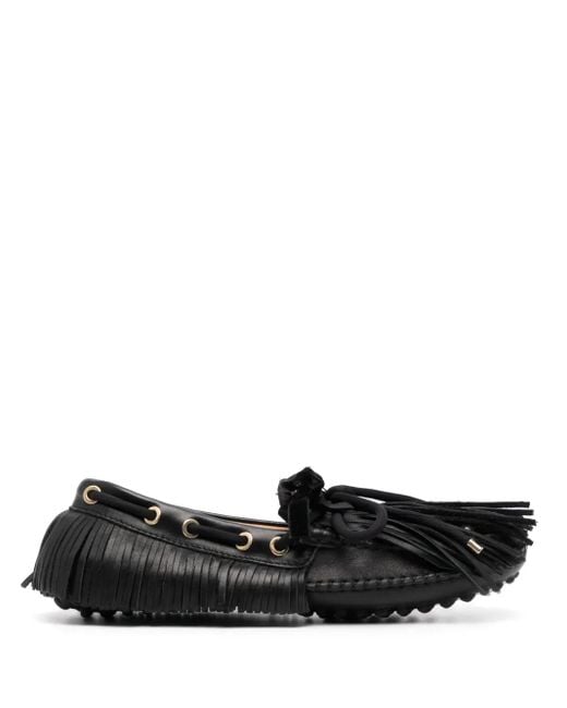 13 09 SR Black Puli Fringe-Detail Leather Loafers