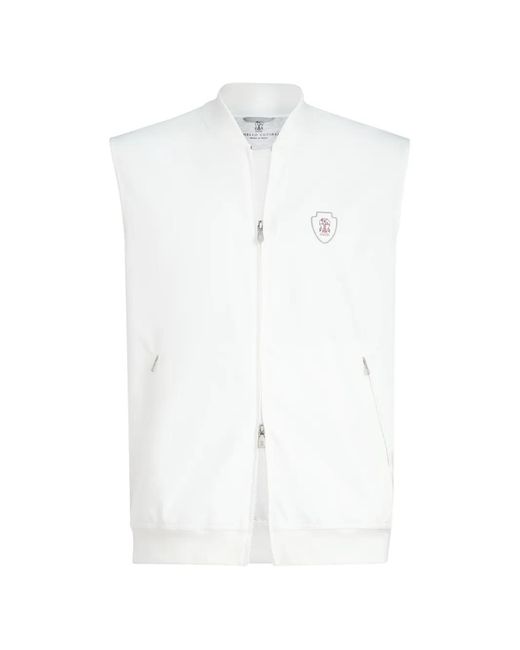 Brunello Cucinelli White Nylon Vest With Logo for men