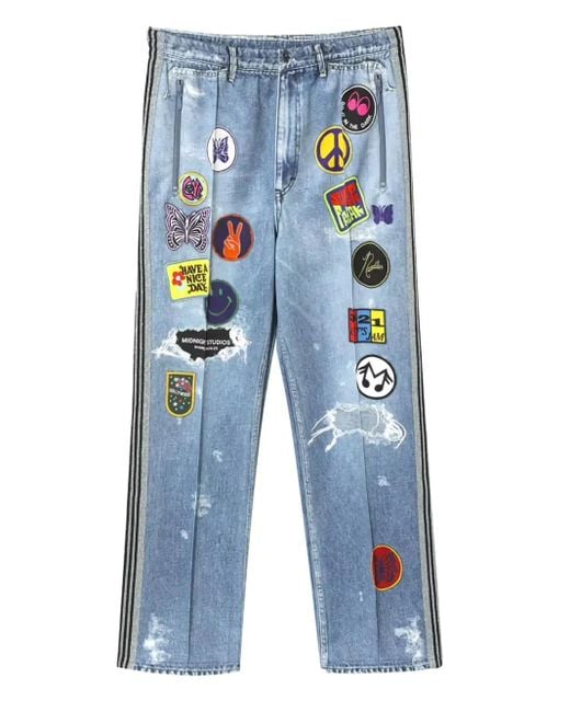 Jeans Sportivi Con Applicazione di Needles in Blue da Uomo