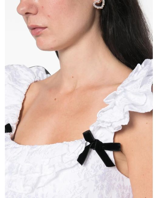 ShuShu/Tong White Ruffled Lace-Trim Mini Dress