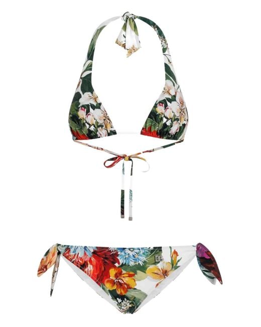 Dolce & Gabbana White Floral Print Bikini Set
