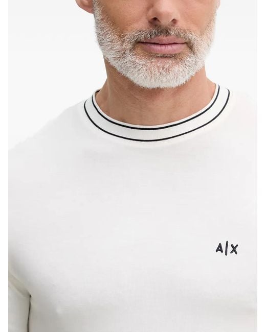 ARMANI EXCHANGE White Logo-Print Contrast-Trim T-Shirt for men
