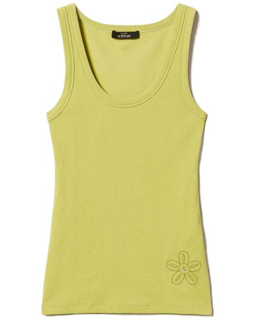 Twinset Yellow Rhinestone-Embellished Ribbed Tank Top
