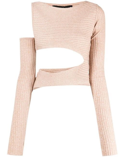 ANDREADAMO Pink Asymmetric Cut-Out Ribbed Top