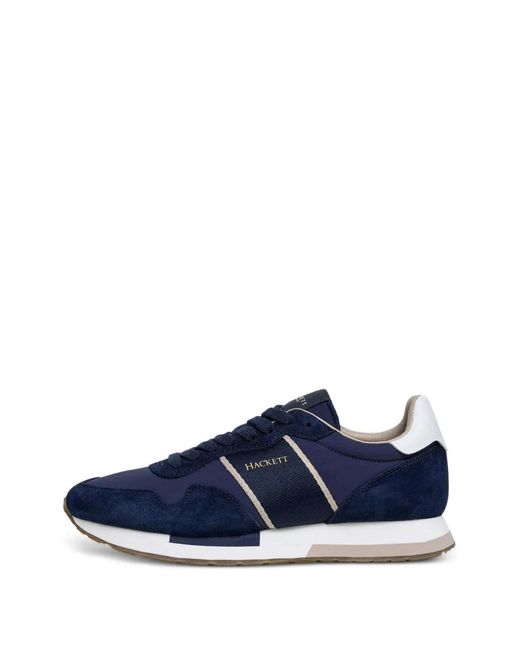 Hackett Blue Keston Symbol Suede-Panel Sneakers for men
