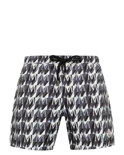 Moncler Black Monogram-print Swim Shorts for men