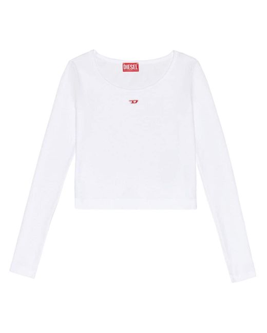 DIESEL White Ribbed Logo-patch Top