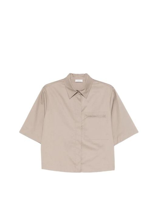 Peserico Blouse Met Korte Mouwen En Zak in het Natural