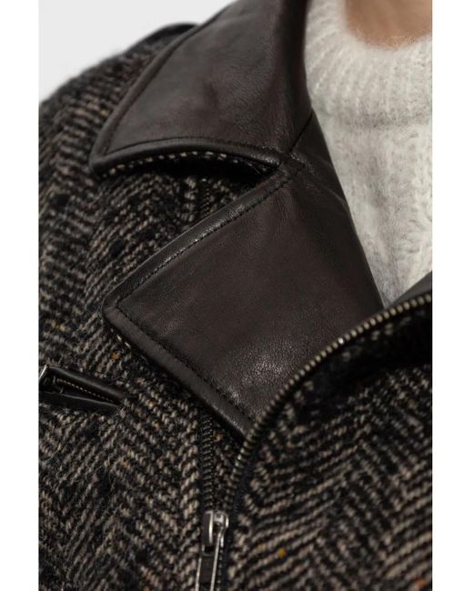 R13 Black Herringbone-Pattern Biker Jacket