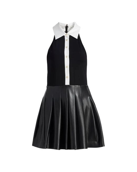 Alice + Olivia Black Collared Pleated Mini Dress