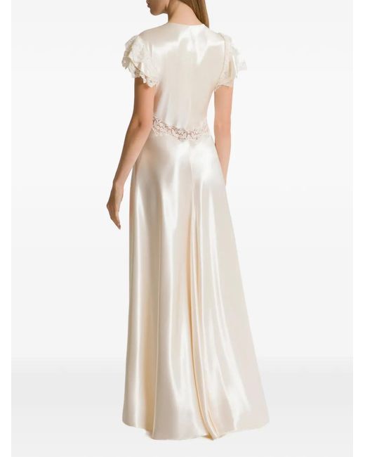 Alberta Ferretti White Lace-Detail Maxi Dress