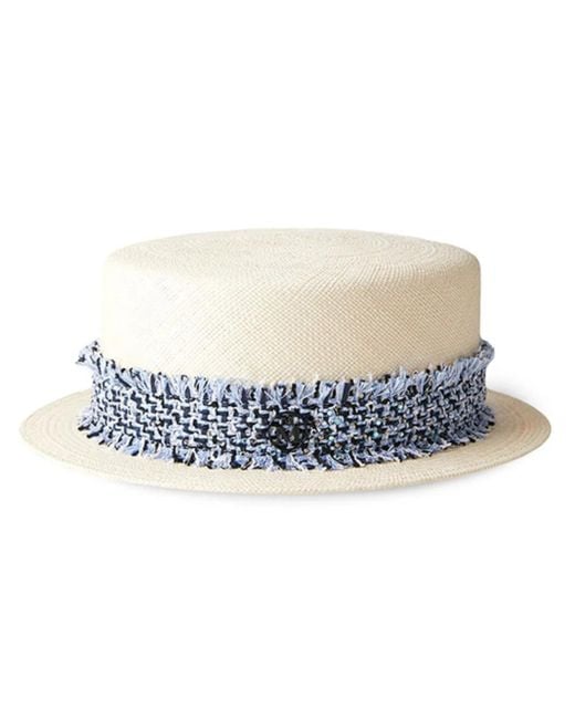 Maison Michel Blue Auguste Straw Canotier Hat