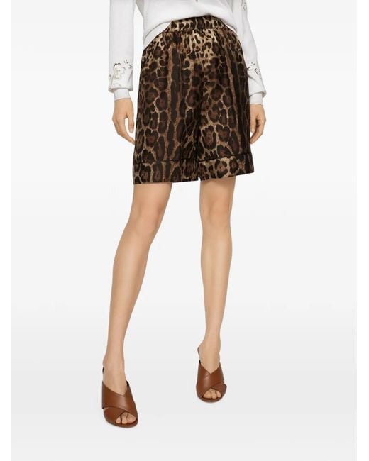 Dolce & Gabbana Brown Leopard-Print Silk Shorts