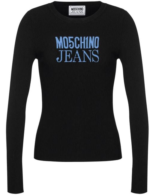 Moschino Black Logo-Print Ribbed Top
