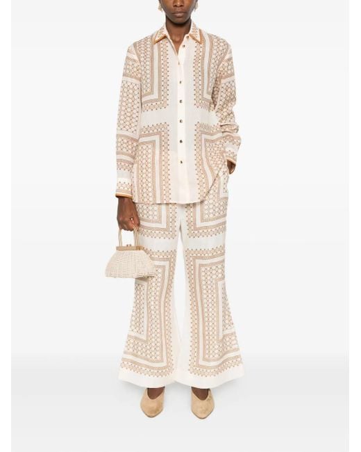 Zimmermann Natural Geometric-Print Flared Trousers
