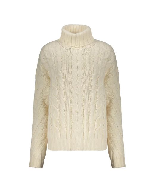 Herno White Cable-Knit Turtleneck Sweater