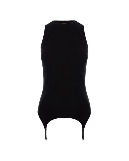 Murmur Black Garter Ribbed Tank Top