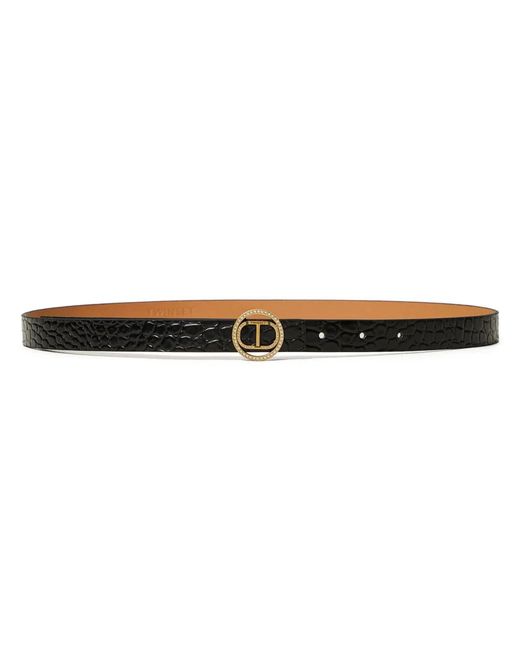Twinset Black Embossed Crocodile Leather Belt