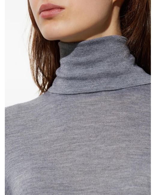 Jil Sander Blue Roll-Neck Side-Slit Sweater