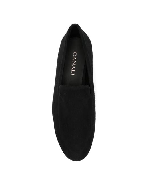 Canali Black Herringbone-Pattern Loafers for men