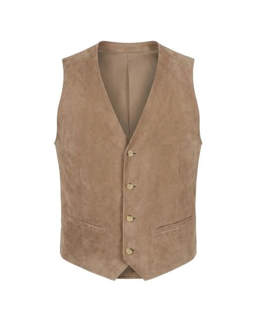Corneliani Natural V-Neck Suede Gilet for men