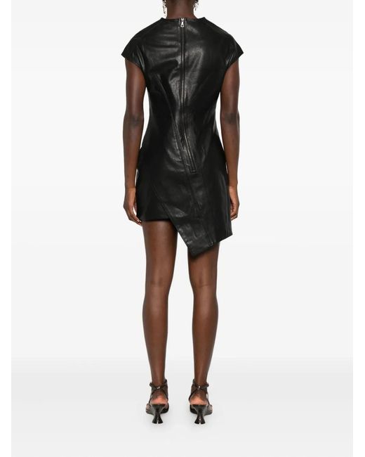 Yehuafan Black Asymmetric Leather Dress