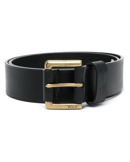 Polo Ralph Lauren Black Embossed-Logo Leather Belt for men