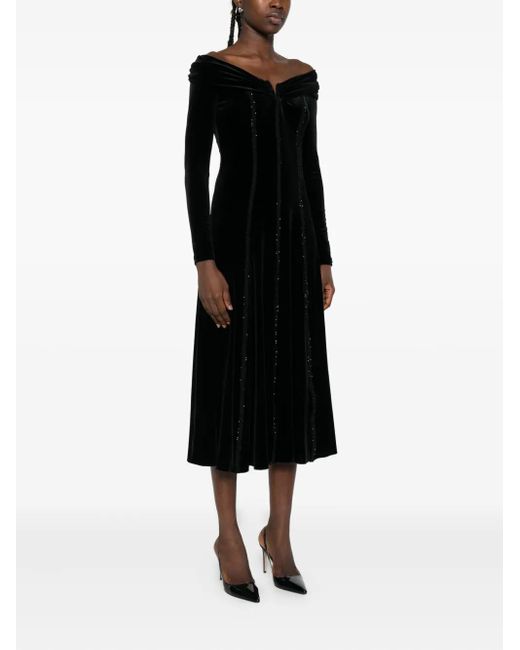 Nissa Black Crystal-Embellishment Midi Dress