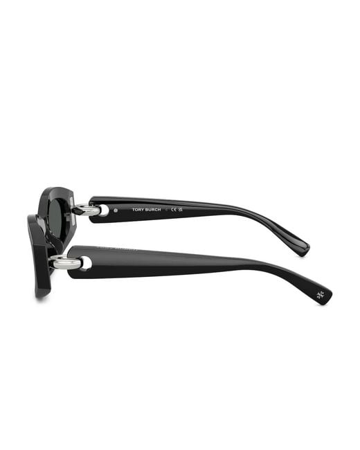 Tory Burch Black Oval-Frame Embellished Sunglasses