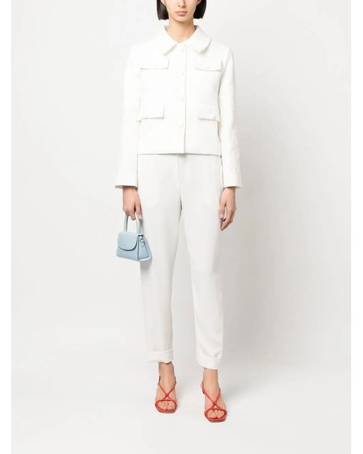 P.A.R.O.S.H. White Embossed-Texture Cropped Jacket