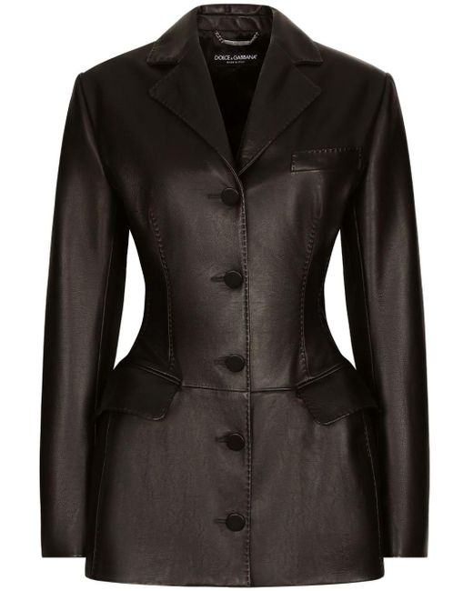 Veste en cuir à boutonnage simple Dolce & Gabbana en coloris Black