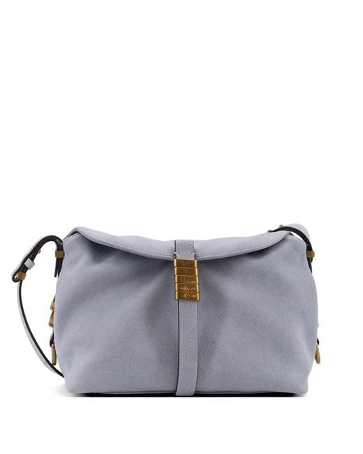 Pinko Gray Saddle Suede Small Shoulder Bag