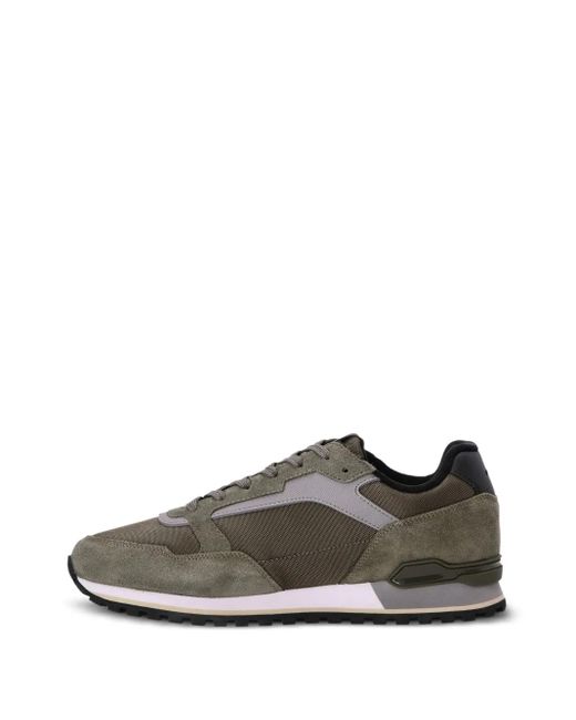 Boss Gray Suede-Trimmed Mesh Sneakers for men