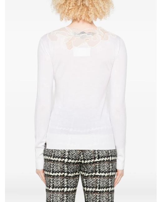 Ermanno Scervino White Lace-Insert Long-Sleeve Top