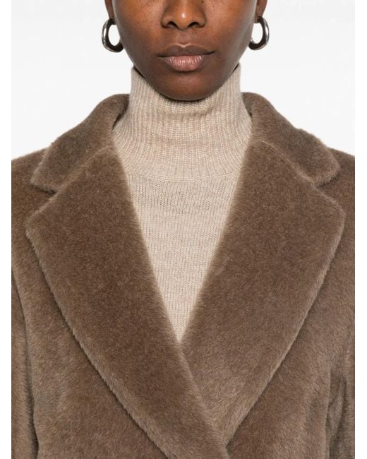 Max Mara Brown Double-Breasted Brushed Coat