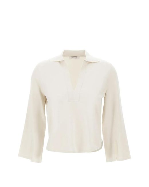 Kangra White Blouse À Col V Et Poignets Fendus