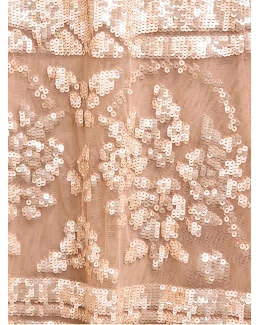 Needle & Thread Natural Aurora Sequin-Embellished Tiered Gown
