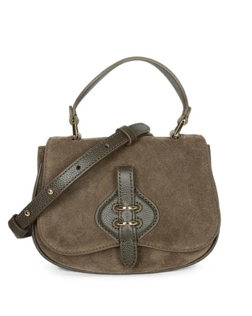 Coccinelle Metallic Mini Mavery Pebbled Leather-Trim Suede Tote Bag