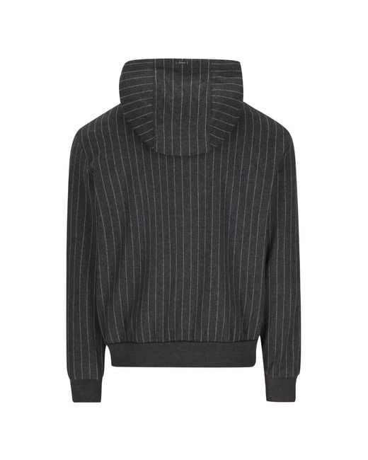 Herno Black Pinstripe-Pattern Drawstring-Hood Hoodie for men