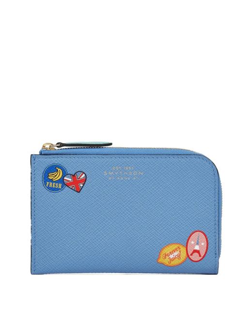 Smythson Blue Panama Stickers Pouch