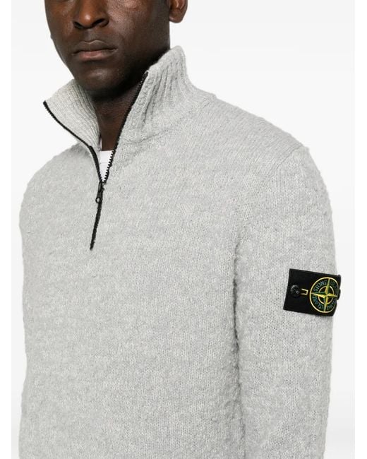 Stone Island Gray Quarter-Zip Sweater for men