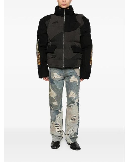 Who Decides War Blue Distressed Patchwork Jeans for men
