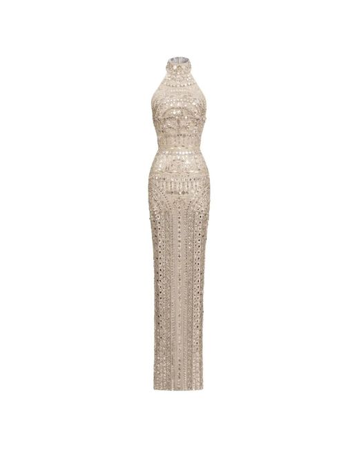Zuhair Murad White Beaded Halterneck Maxi Dress